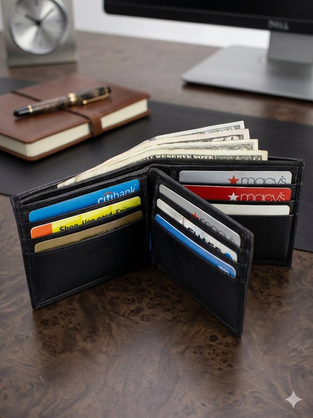 Men Bifold Lambskin Leather Black Wallet